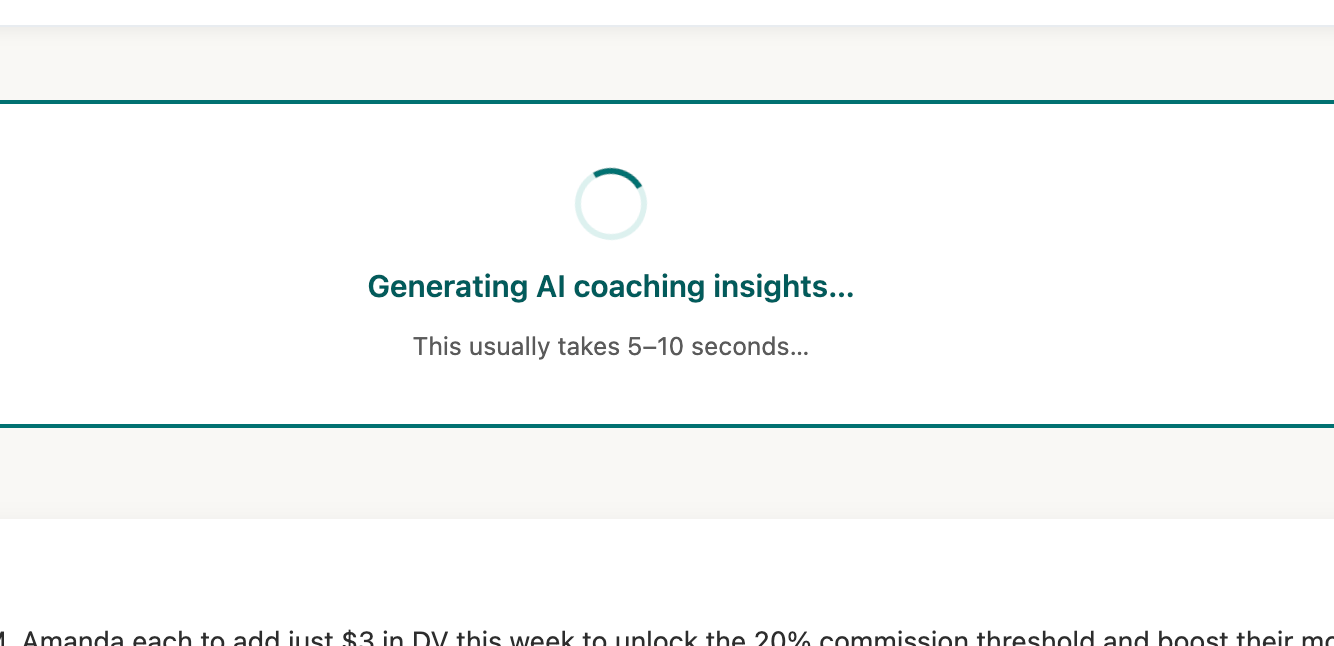 Dashboard showing 'Generating AI coaching insights' progress indicator